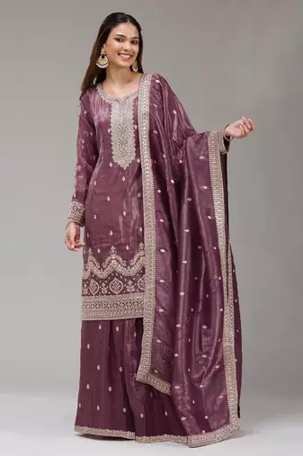 magenta embroidered silk salwar-kameez