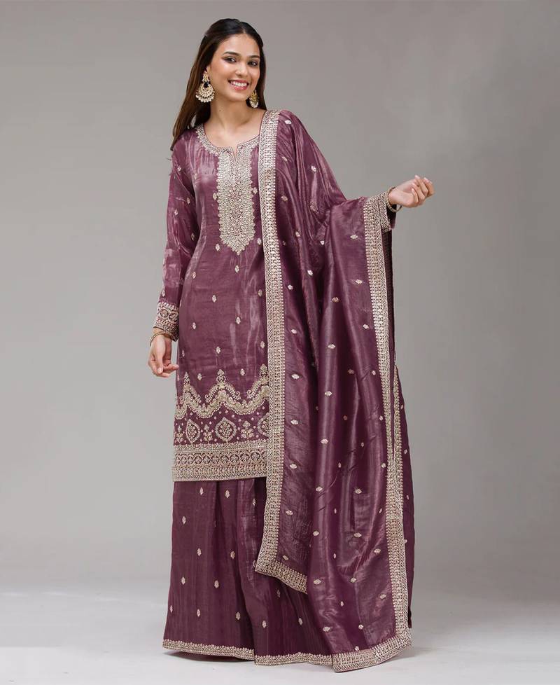 magenta embroidered silk salwar-kameez