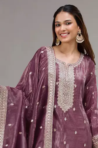 magenta embroidered silk salwar-kameez