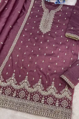 magenta embroidered silk salwar-kameez