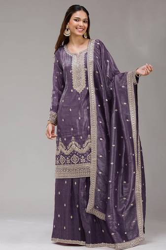 lilac embroidered silk salwar-kameez