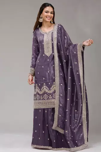 lilac embroidered silk salwar-kameez