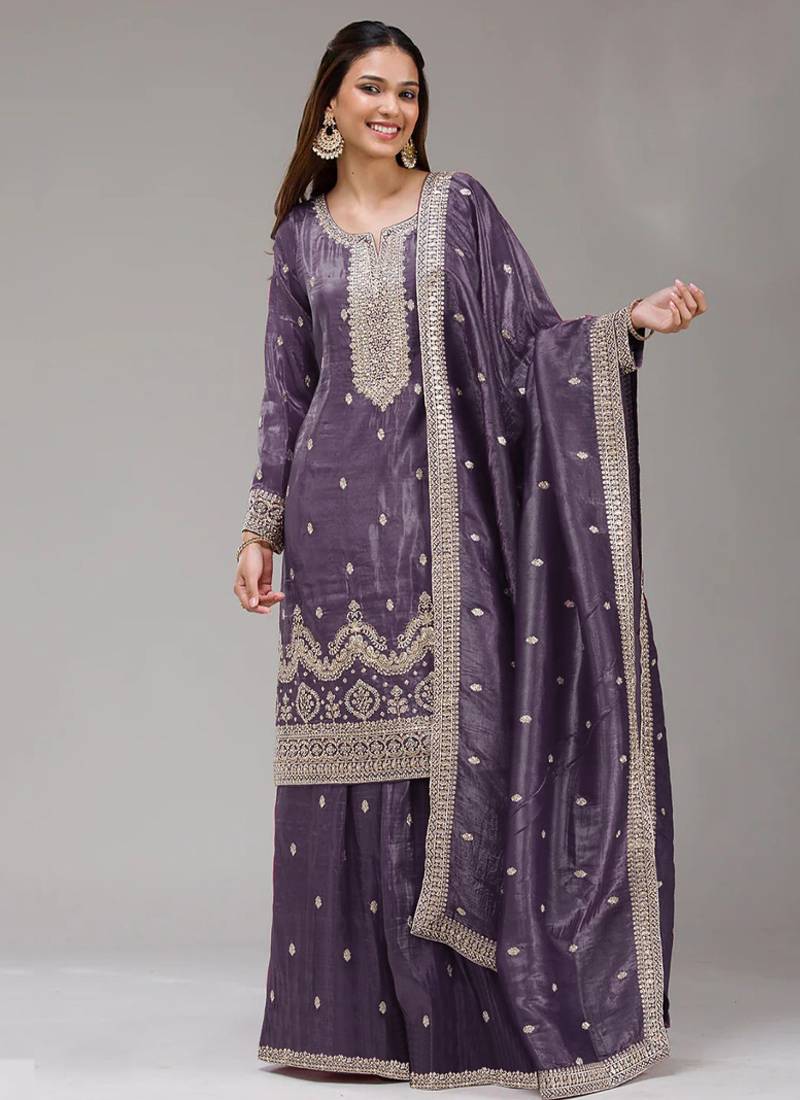 lilac embroidered silk salwar-kameez