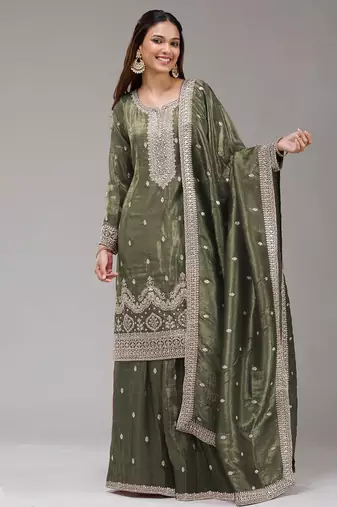 green embroidered silk salwar-kameez