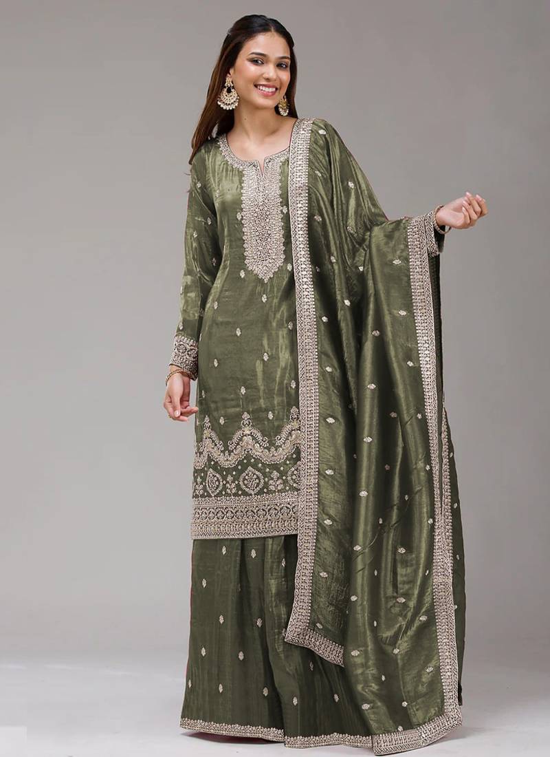 green embroidered silk salwar-kameez