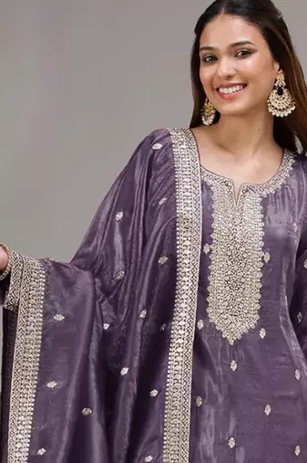 lilac embroidered silk salwar-kameez