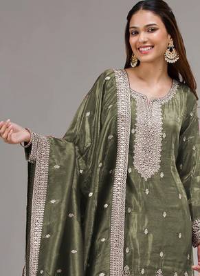 green embroidered silk salwar-kameez 2