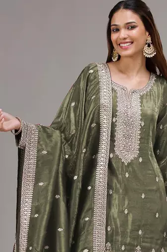 green embroidered silk salwar-kameez