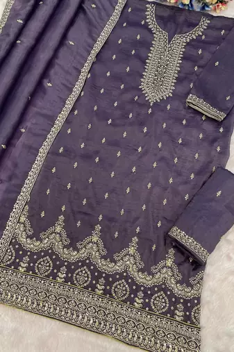 lilac embroidered silk salwar-kameez