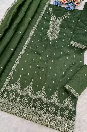 green embroidered silk salwar-kameez