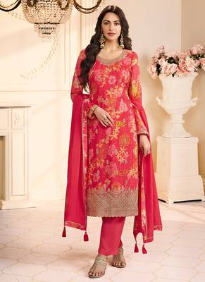 red printed chiffon straight-suits 1