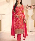 red printed chiffon straight-suits