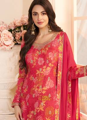 red printed chiffon straight-suits 2