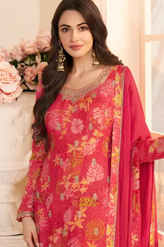 red printed chiffon straight-suits