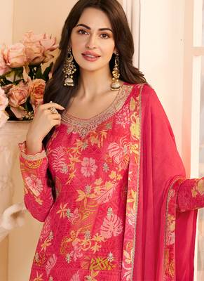 red printed chiffon straight-suits 3