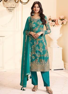green printed chiffon straight-suits 1