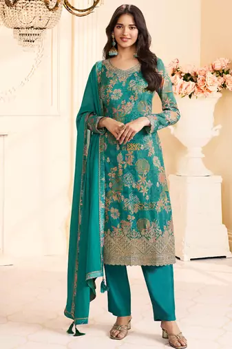 green printed chiffon straight-suits