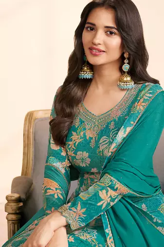 green printed chiffon straight-suits