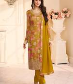 yellow printed chiffon straight-suits