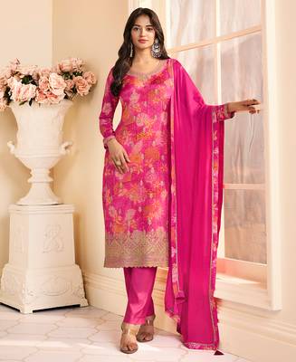 pink printed chiffon straight-suits 1