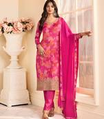 pink printed chiffon straight-suits
