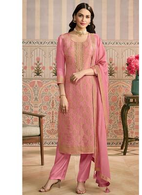 peach banarasi banarasi straight-suits 1