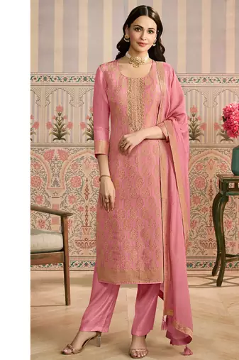 peach banarasi banarasi straight-suits