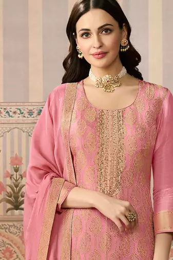 peach banarasi banarasi straight-suits