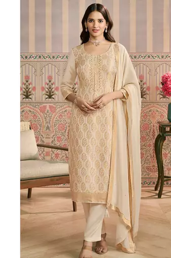 white banarasi banarasi straight-suits