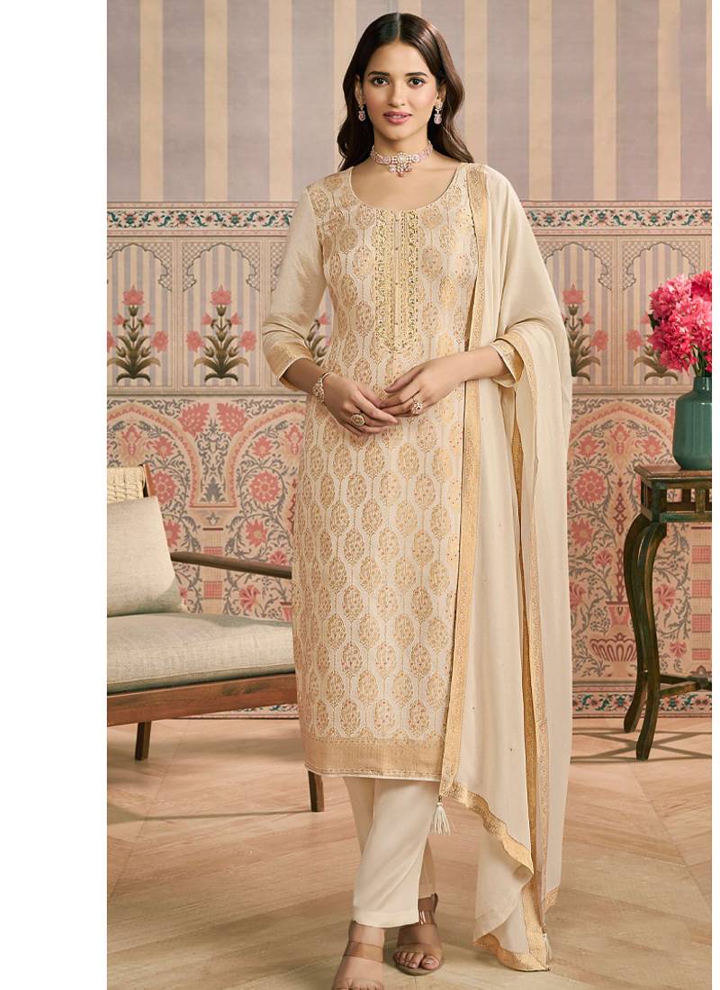 white banarasi banarasi straight-suits