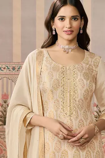 white banarasi banarasi straight-suits