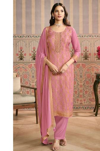 pink banarasi banarasi straight-suits