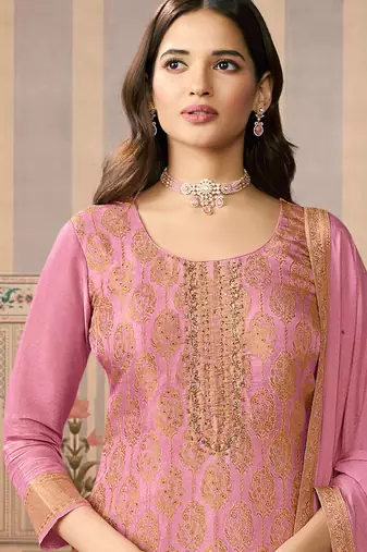 pink banarasi banarasi straight-suits