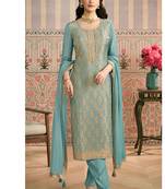 sky-blue banarasi banarasi straight-suits