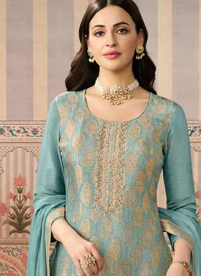 sky-blue banarasi banarasi straight-suits 2