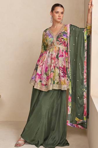 green floral_print chiffon salwar-kameez