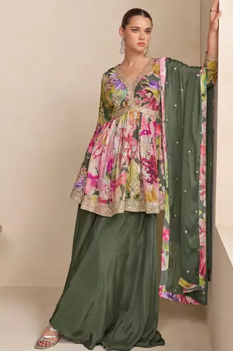 green floral_print chiffon salwar-kameez