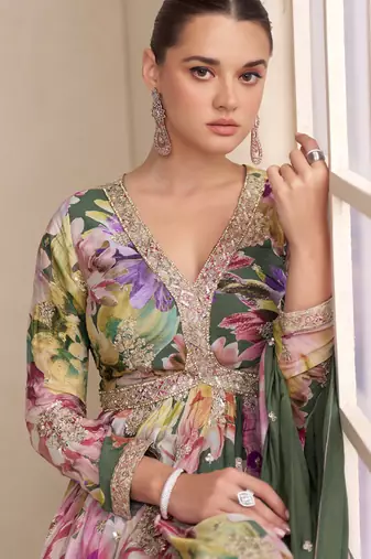 green floral_print chiffon salwar-kameez