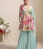 sky-blue floral_print chiffon salwar-kameez