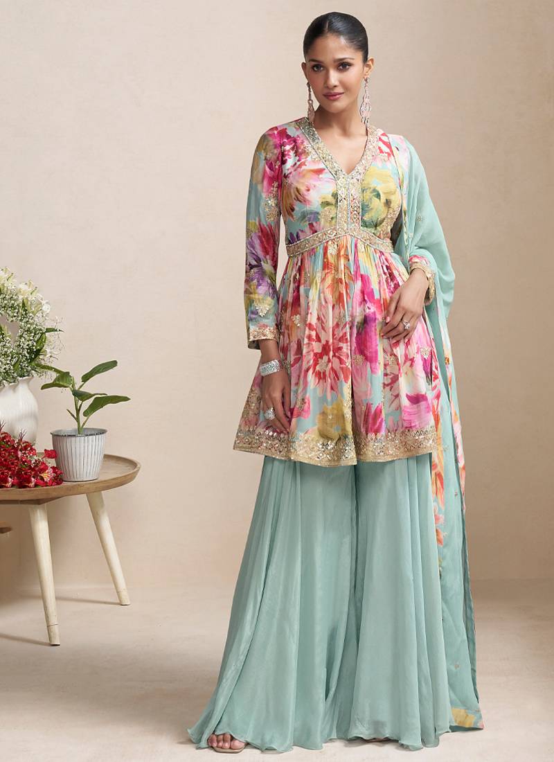 sky-blue floral_print chiffon salwar-kameez