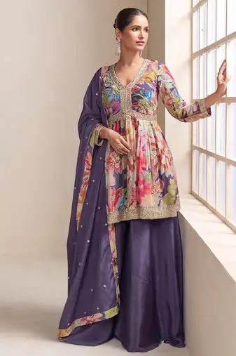 purple floral_print chiffon salwar-kameez