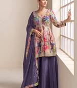 purple floral_print chiffon salwar-kameez
