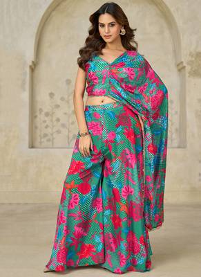 green printed chiffon salwar-kameez 1