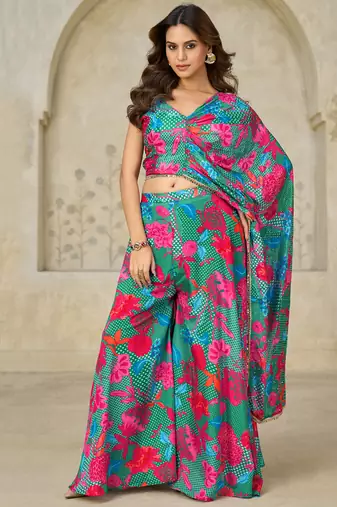 green printed chiffon salwar-kameez