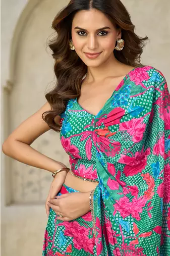 green printed chiffon salwar-kameez