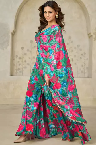 green printed chiffon salwar-kameez