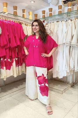 Pink Floral printed v neck   cotton co-ord set 1