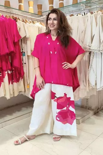 Pink Floral printed v neck   cotton co-ord set