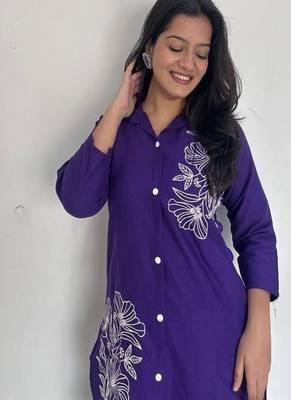 Purple Floral printed collar neck   cotton co-ord set 3