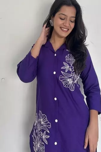 Purple Floral printed collar neck   cotton co-ord set